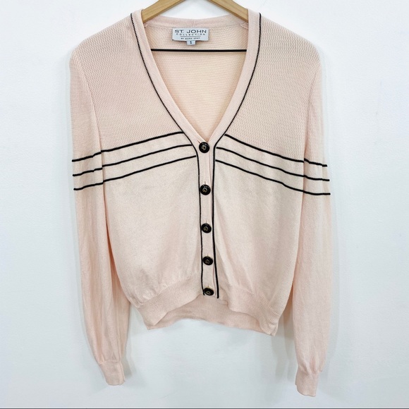 St. John Sweaters - ST JOHN | Pale Pink Cardigan with Logo Buttons